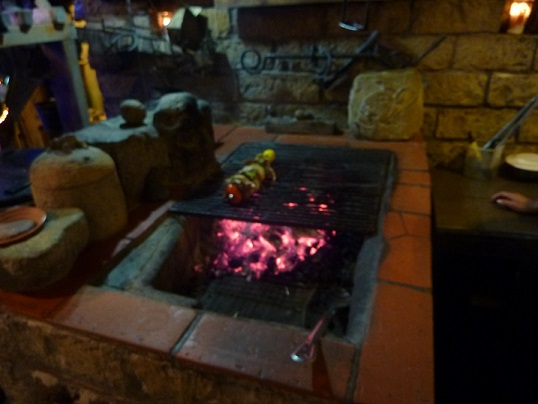 Charcoal fire where kebab was cooked in Copan Ruinas, Honduras