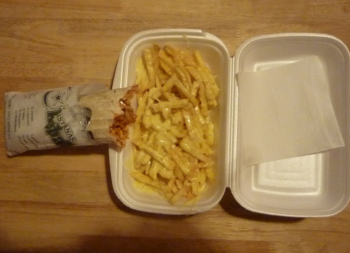 Chicken kebab and cheesey chips from Pakistanas Kebabs in Riga