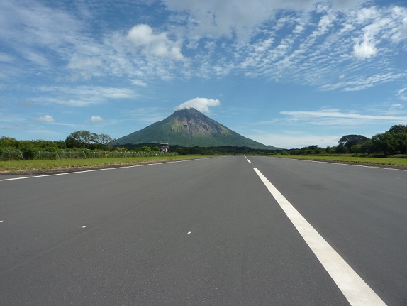 Ometepe island airstrip with volcano in background