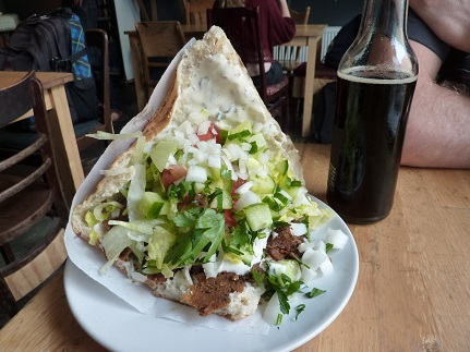 In the corner - between Turkish flatbread - is the staple kebab bread option in Berlin